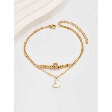 Imagem de Tornozeleiras de corrente dourada, pingente de amor, água cintilante, diamante, incrustado, joia feminina, festa, praia, férias, aniversário, presente de dia dos namorados