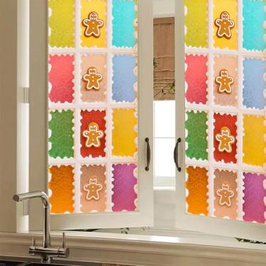 Imagem de HOMETITUTE Película de privacidade colorida para janela de pão de gengibre, película decorativa para janela, adesivo de vidro não adesivo para casa, escritório, banheiro, quarto, sala de estar, 17,7 x