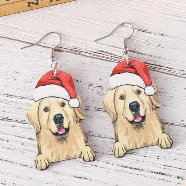 Imagem de Brincos de Natal para mulheres, chapéu de cachorro, brincos pendurados, roupas de Natal, acessórios de bijuteria, 2inch, Liga de aço, Sem pedra preciosa