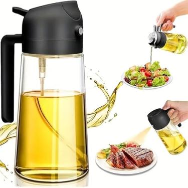 Imagem de Pulverizador de óleo e derramador de óleo de 5 cm 1, pulverizador de azeite de oliva de 470 ml para cozinhar, frasco distribuidor de óleo de vidro para cozinha, churrasco - preto