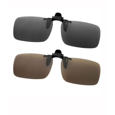 Imagem de Pacote com 2 óculos de sol clip-on feminino masculino polarizado, leve, moderno, sem aro, lentes flip-up para óculos SY6019, A03-preto + marrom claro