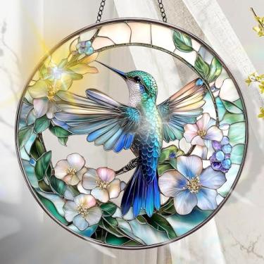 Imagem de Acrílico colorido Suncatcher, decoração de janela suspensa de pássaros com design de vitral impresso, apanhador de sol, arte de parede de arco-íris, ideia de presente e ornamento de jardim, uso