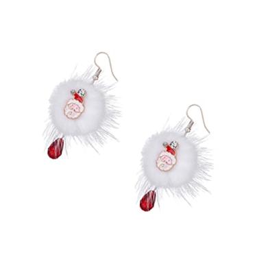 Imagem de 1 par de joias engraçadas de Natal com pompom de Papai Noel para ocasiões festivas, enfeites exclusivos de orelha de Natal, material seguro para festas e bailes de máscaras