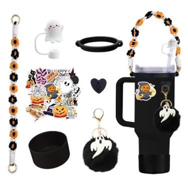 Imagem de (6 + 25) peças de acessórios de copo Stanley para copo Stanley 30 e 1,134 g, pingente personalizado, incluindo capa de palha, alça de corda, adesivos de Halloween, anel de pelúcia, pingente de