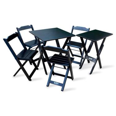 Imagem de Conjunto De Mesa Dobrável 60x60 Com 4 Cadeiras Com Mesa Aparador Bar Restaurante - Preto