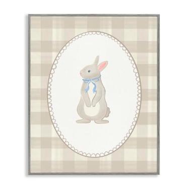 Imagem de Stupell Industries Coelhinho em xadrez verde cinza emoldurado, arte giclée, design por The Paper Curator, 20 x 16