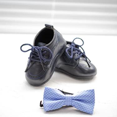 Imagem de Mocassins para bebês meninos meninas clássico casamento Brogue Oxford sapatos sociais primeiros passos caminhada sapato de berço preguiçoso, A03/azul, 18-24 Months Toddler