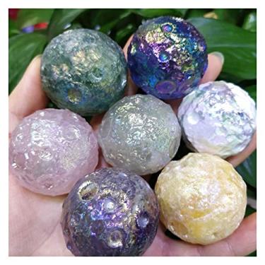 Imagem de Cheio de textura, 1 peça, anjo aura, cristais de quartzo natural galvanizados, coleções, esfera, artesanato, artesanato, imagem de cratera de meteoro, pedras de quartzo