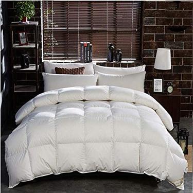 Imagem de EESCZVGBDX Edredom de pluma de ganso branco para todas as estações, edredom 4,5 com enchimento de edredom com sensação de pena clássica, antialérgica e quente, com abas de canto
