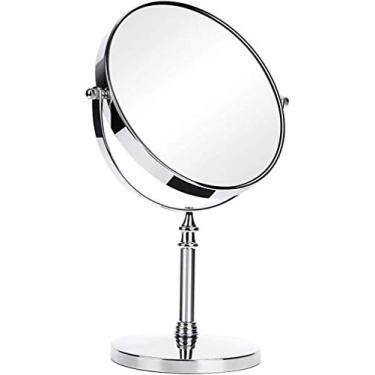 Imagem de Espelho de maquiagem com luzes espelho cosmético independente zoom 5x, espelho de maquiagem de 15 cm espelho de mesa para banheiro quarto, espelho de barbear espelho de maquiagem cosmético cromado