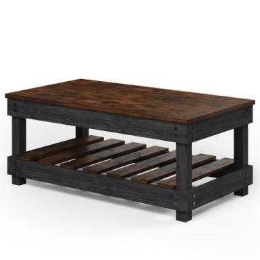 Imagem de Mesa de Centro de Madeira com Prateleira Walnut Distressado - Pense De