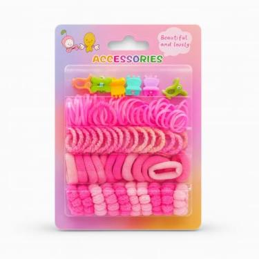 Imagem de Kit de Acessórios para Cabelo Infantil, Elásticos e Presilhas Coloridas, Rosa e Multicor, 4 Tipos de Elásticos, Presilhas em Formato de Flor