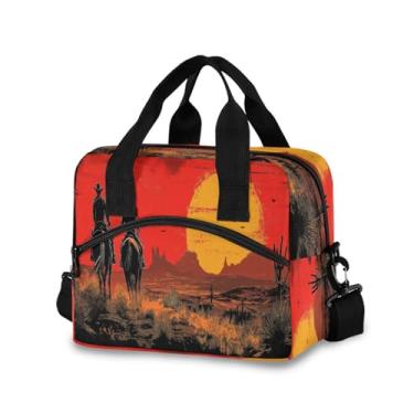 Imagem de Blueangle Lancheira isolada com estampa de cowboy do oeste americano, alça de ombro removível e alça - lancheira reutilizável para homens e mulheres (257)