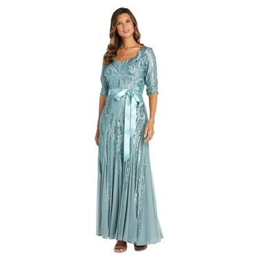 Imagem de R&M Richards Vestido longo com decote coração, enfeites de lantejoulas e painel Godet, Frutos do mar, 54