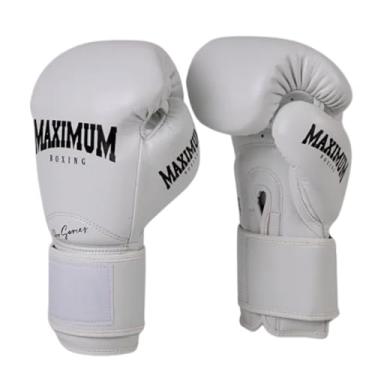 Imagem de Maximum Luvas de Boxe Profissionais, Couro de Microfibra, Muay Thai e Kickboxing (Branco, 16oz)
