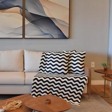 Imagem de Kit Manta Riviera Tricot 100% Algodão Premium (AZUL NOITE + MARFIM CLÁSSICO)