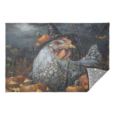 Imagem de CEBUGI Cobertor de travesseiro de galinha de Halloween 2 em 1 aconchegante cobertor de viagem de flanela com bolsa macia 165 x 139 cm fronha para viagens de trem de avião