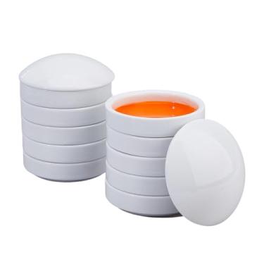 Imagem de DICOSMETIC 2 conjuntos de paletas de cerâmica redondas empilháveis 5 camadas conjunto de bandejas de porcelana aquarela, prato de pintura com tampa para artista guache pigmento tinta chinesa