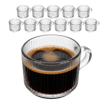 Imagem de Jogo 12 Xícara de Café de Cristal com Alça Lines Vidro Transparente Ca