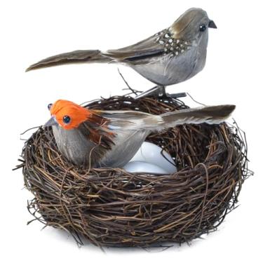 Imagem de 6 peças de enfeites artificiais de penas falsas, pássaro, ninho, ovos, pardal de grampo, decoração de pássaros pequenos, para decoração de árvore de Natal, artesanato de guirlanda, exibição sazonal