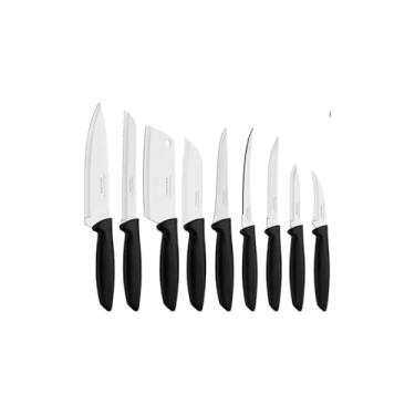 Imagem de Plenus Conjunto de Facas, 9 Peças, Aço Inox, Cabo Polipropileno Preto, com Faca Chef, Pão, Santoku, Cutelo, Desossar, Tomate, Churrasco, Legumes e Tornear