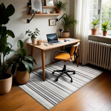 Imagem de 1 Tapete Escritório Grande Antiderrapant 100X150 Js Do Li Vr (M60 Areia Cinza - Listrado Geométrico Moderno)