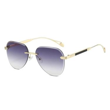 Imagem de Óculos de Sol Femininos Ovais Sem Armação com Lentes Degradê, Estilo Fashion, Luxo e Proteção UV400 (Cinza Dourado)