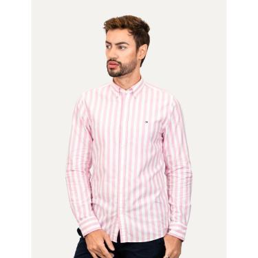 Imagem de Camisa Tommy Hilfiger Masculina Oxford Slim Bold Stripe Rosa Claro-Masculino