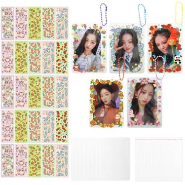 Imagem de NOVIIML 5Pcs Photocard Holder with Stickers Transparent Card Sleeves DIY Photo Card Protector Kit Trading Cards Protector Card Holder Keychains for School Office Card Supplies Girls Women Gift