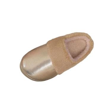 Imagem de Chinelos femininos modernos casuais de veludo de inverno quente para uso interno e externo, Dourado, 35