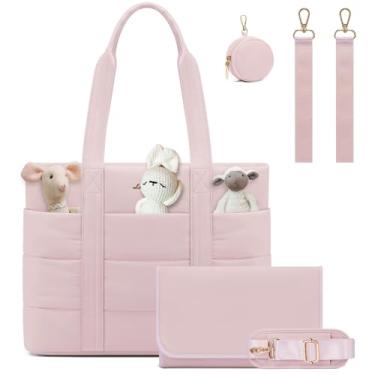 Imagem de LOVEVOOK Bolsa de fraldas, bolsa acolchoada para fraldas de bebê com bolso isolado, bolsa de fraldas de viagem com estojo de chupeta e trocador, rosa, Pink