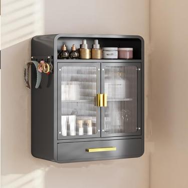 Imagem de Elegante armário de parede com portas de vidro deslizantes – organizador versátil de medicamentos e maquiagem para banheiro, quarto, cozinha – solução elegante para prateleiras de armazenamento
