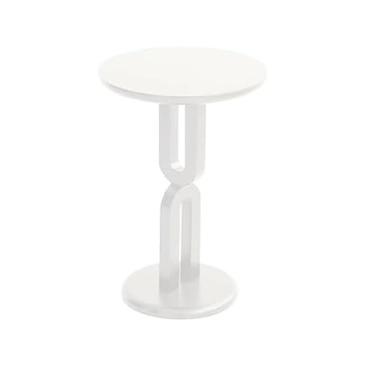 Imagem de Mesa de centro pequena de madeira maciça para sala de estar, mini mesa redonda perfeita para sofá ou quarto, mesas centrais de design compacto e portátil (branca)