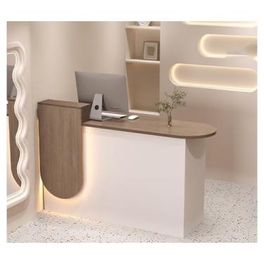 Imagem de Mesa de recepção moderna de madeira com balcão - gavetas com trava, mesa de recepção, balcão de recepção de recepção de salão, balcão de recepção para loja, hotel, escritório, caixa de varejo e G