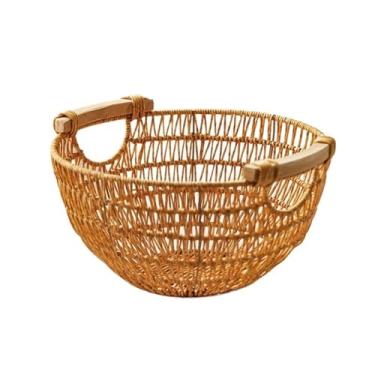 Imagem de CFGH6FDF Suporte de frutas cesta de frutas de vime com alças cesta redonda tecida para servir comida cesta decorativa para casa suporte de fruteira