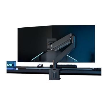 Imagem de O suporte de mesa para monitor único de trabalho comporta telas resistentes de 2 a 18 kg e 49 polegadas, braço de mola a gás com base de grampo/ilhós, VESA 75/100 mm Play