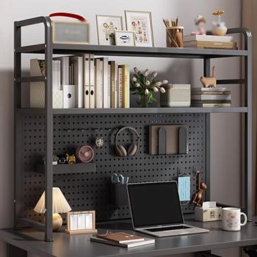 Imagem de Estante para armazenamento de mesa 1 ~ 2 pisos placa com furos material de moldura de aço estável e suporte de carga, para computador mesa dormitório escritório casa (cor: preto, tamanho: 115 * 20