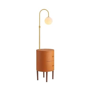 Imagem de CFGH6FDF Candeeiro de mesa com base de carregamento sem fio e porta USB, luminária de mesa de cabeceira com 2 gavetas de madeira para quarto, sala de estar, escritório e decoração de casa (laranja)