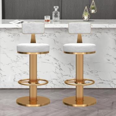 Imagem de Conjunto de 2 cadeiras de bar para café da manhã com rotação de 360°, altura ajustável, encosto baixo, apoio para os pés e base de metal para ilha de cozinha - bancos de jantar