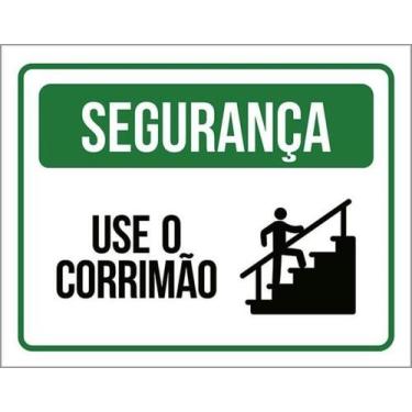 Imagem de Kit 10 Placas Segurança Use Corrimão Verde 27X35 - Sinalizo