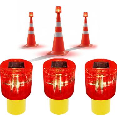 Imagem de Sinalizador Solar Viario Kit 3 Rodovia Cone Transito Avenida Estrada Acidente Fiscal Obra Emergencia Segurança