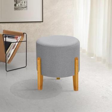 Imagem de Puff Orgânico Redondo Elegance Pés Madeira Linho - Konfort King