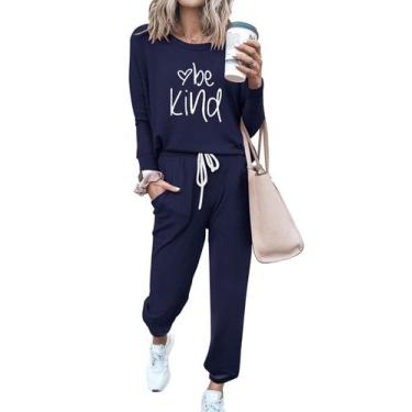 Imagem de Conjunto de Moletom PRETTYGARDEN Feminino 2 Peças Manga Longa Azul Mar