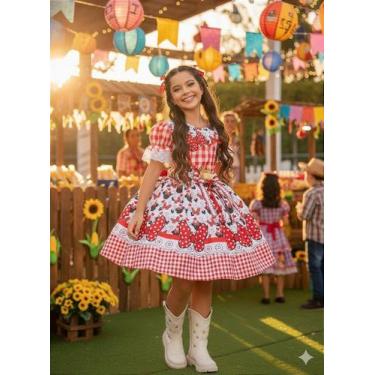 Imagem de Vestido Infantil Junino Temático Luxo Minnie Vermelho - Festa Junina -