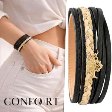 Imagem de Pulseira de Couro Feminina Ajustável Trançada Espírito Santo Flor Trev
