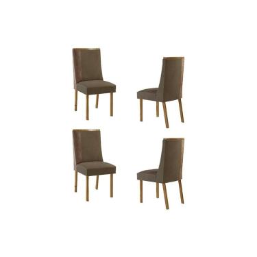 Imagem de Cadeira De Cozinha Tilia Kit 4 Un Madeira Capuccino/suede Capuccino/corano Capuccino -...