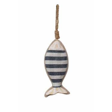 Imagem de Peixe em Madeira com Tecido Decorativo Praia Marítimo 16,5cm