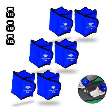 Imagem de Kit 3 Pares de Caneleira de Peso Para Perna de 1kg ao 3kg Azul Reforçada Treino Fitness Funcional-Unissex