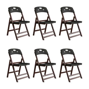 Imagem de Kit 6 Cadeiras Dobráveis Elegance Imbuia Assento em Polipropileno para Sala e Área Gour...