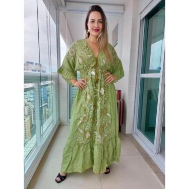 Imagem de Vestido Longo Indiano Linha Luxo Premium Boho Chic c/ Forro-cod.58 - A